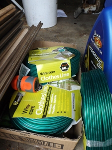 Plastic coated wire clothesline destined to be used in "Sanctuary"  in a vain attempt to stop the rampaging possums