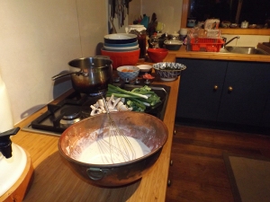 Stage 1 of the production line to make tempura, bear battered veggies for a most happy narf's Japanese birthday feast :)