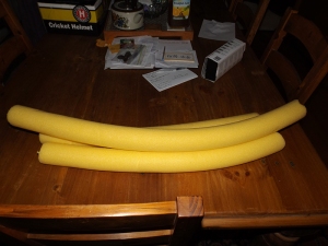 Here is that small collective of pool noodle/s that I carried home this morning. Most of them have been shredded but one remains in the lounge room for grazing on later in the day ;)